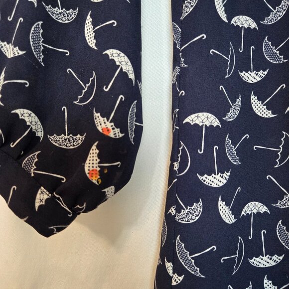 DownEast Casual Women's Flat Collar Umbrella Print Sheer Blouse Size XS - Picture 4 of 8